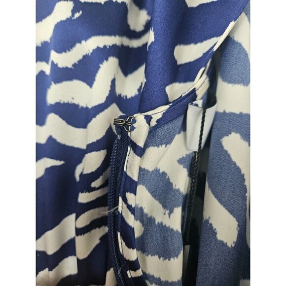 PRABAL GARUNG Blue and White Printed Silk Long Dress Ruched Bodice Size 8 - Picture 10 of 11